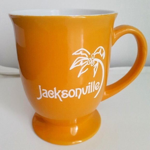 Jacksonville Florida Palm Prints Paradise Pedestal Mud Yellow Mug Approx.15Oz - Picture 1 of 8